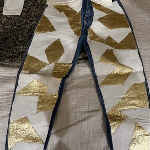 Rare 3/4 sleeve Vneck top an Gold and White leather Skinny Jean  hand made by me